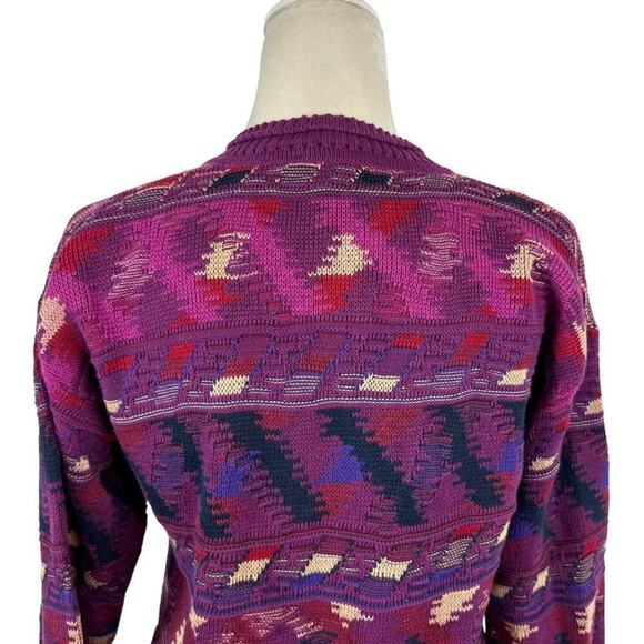Vintage Tricots St. Raphael Purple Multicolor Western Cardigan Sweater Cotton S - Picture 9 of 14